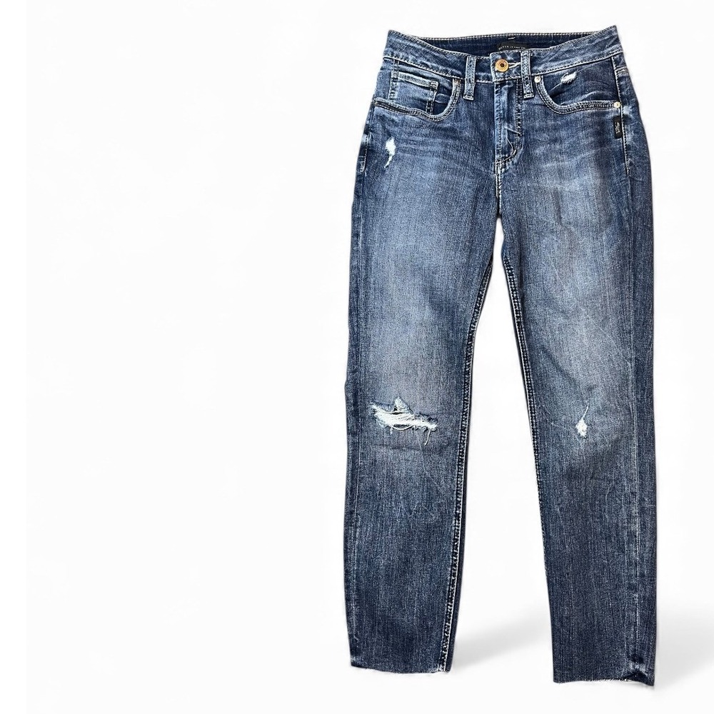 Silver‎ Jeans Co Avery Skinny Crop Jeans Distressed Blue Denim W26 L26
